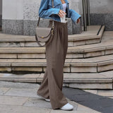 Daiiibabyyy Brown Low Waist Trousers Fashion Design Sense Of Contrast Color Loose Pull Length Pants Niche All-Match Streetwear Autumn