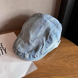 Daiiibabyyy  Korean Style Denim Striped Newsboy Baker Boy Cap Vintage Retro Reversible Soft Unisex Casual Daily Wear Outdoor Trendy Hat