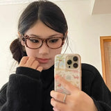 Daiiibabyyy  Y2k Leopard Print Bow Glasses Retro Woman Korean Anti-blue Light Eyeglasses Eye Protection Girl Optical Spectacle Eyeglass Frame