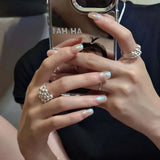 Daiiibabyyy  Korean Silver Color Multilayer Line Round Bead Rings For Women Fashion Classic Metal Adjustable Finger Ring Jewelry