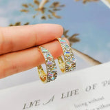 Daiiibabyyy  Exquisite Gold Plated C-ring Earrings Fashion Temperament Colorful Zircon Earrings Wedding Jewelry Accessories Valentine's Gift
