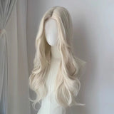 Daiiibabyyy  White Gold Long Curly Synthetic Wig High Quality Fashion Big Wave Bangs Women's Hair Wig