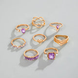 Daiiibabyyy  New Fashionable Zircon Water Drop Shaped Ring Set for Women Geometric Eight Character Butterfly Heart Shaped Ring Light