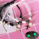 DAIIIBABYYY  -  2pc Luminous Cat Star Moon Cross Charms Bracelet Set Couple Adjustable Woven Rope Friendship Bracelet For Women Men Jewelry Gift