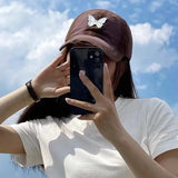 Daiiibabyyy Metal Butterfly Women Girls Street Fashion Retro Cap Baseball Sun Flat Cap Hat