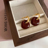 Daiiibabyyy  Vintage Oil Drop Square Pendant Earrings for Women Fashion Geometric Metal C-Shaped Earrings Light Luxury Jewelry Accessories