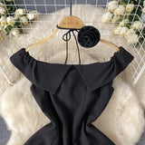 DAIIIBABYYY  -  Sexy pleated Off Shoulder Three-dimensional flower ruffle Dress Chic Vintage Evening Party Club  Women Chic puff dresses