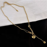 Daiiibabyyy Fashion Stainless Steel Long Love Heart Women Girls Necklaces&Pendant Star Hanging Chain Choker Sweet Valentine's Day Gift
