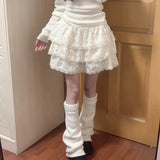 DAIIIBABYYY  -  Sweet Lolita Women Dance Skirts High Waist Ruffle Lace Splicing Female Cake Skirts Y2K Japanese Kawaii Ladies Puffy Mini Skirts