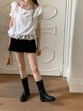DAIIIBABYYY  -  2025 Korean Chic Summer New Style Romantic Texture Temperament Off Shoulder Ruffle Edge Short Sleeved Shirt Top