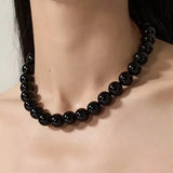DAIIIBABYYY  -  Vintage Strands Choker Necklace Black Pearls Necklace Simulated Pearl Choker Necklace Jewelry Gift Women Unique Clavicle Chain