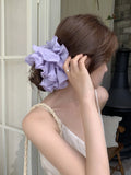 Daiiibabyyy  Summer new large pleated hair tie cream colored checkered multi layered hair tie coiled hair ponytail hair flower