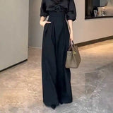 Daiiibabyyy  Elegant Wide Leg Pants High Waist Draped Wide Leg Pants Casual Loose Suit Wide Leg Pants Korean Floor Length Trousers