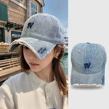 DAIIIBABYYY  -  Unisex Retro Washed Denim Baseball Cap – Broken Eaves Embroidery Outdoor Hip-Hop Style for Men & Women Caps for Men's Cap