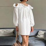 DAIIIBABYYY  -  New Ruffle Design Long Sleeved Women Dress Sexy Off Shoulder Loose Commuting Dress Simple Solid Color Spring Summer Shirt Dress