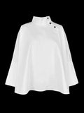 DAIIIBABYYY  -  Women's Ubran Blouses White Shirts Tops Fashion Cotton Stand Collar Loose Long Sleeves Buttons Simple Women Clothing
