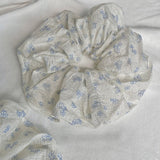Daiiibabyyy  Gentle and cool blue small flower large intestine scrunchie retro fresh small floral women's hair accessories