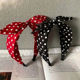 Daiiibabyyy  New Fashion Red Polka Dots Bow Headband for Women Vintage Elegant Wide Ribbon Knotted Hairband Hair Accessories