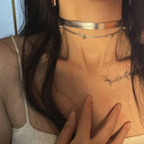 Daiiibabyyy  Silver Color Cyberpunk Choker for Women Necklace Bilayer Collar Hip Hop Leather Neckband Trend Spicy Party Jewelry Birthday Gift