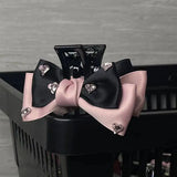 Daiiibabyyy  1pc Female group bow clip new pink and black satin back of head dished shark clip hair accessory