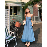 DAIIIBABYYY  -  Summer Blue Dress Y2K Clothes Women Backless Dress Solid Hollow Out Sleeveless Sexy Korean Fashion  Female Simple Long Dress