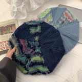 Daiiibabyyy Denim Washed Burr Edge Summer Spring Berets Ladies Women Girls Fashion Trendy Outdoor Street Cap