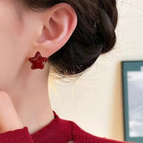 Daiiibabyyy  Red Love Heart Star Stud Earrings for Women Fashion Geometry Vintage Cute Charm Wedding Jewelry Accessories Anniversary Gift