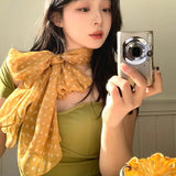 Daiiibabyyy  Ins Bright Yellow Dot Silk Scarf Women's 2025 Spring Summer New High-end Neck Silk Scarf Matching Headband Tied Hair Long Scarf
