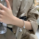 Daiiibabyyy Silver Color Double Beads Square Bracelet for Women Girl Birthday Gift Trendy Exaggerated Design Jewelry Dropshipping