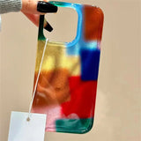 Daiiibabyyy  Water ripple IND splicing grid phone case with chain for iPhone 11 12 13 14 15 16 17 Pro Max