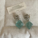 Daiiibabyyy  Handmade Irregular Green Natural Stone Metal Beads Strand Hanging Dangle Earrings for Women Mujer Party Holiday Jewelry