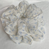 Daiiibabyyy  Gentle and cool blue small flower large intestine scrunchie retro fresh small floral women's hair accessories