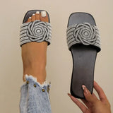 Daiiibabyyy  Women's Slippers Summer New Fashion Open Toed  Roman Shoes for Women Rhinestones Sexy Flat Flip Flops slides Zapatos Mujer