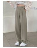 Daiiibabyyy  New Narrow Suit Mop Pants for Women Loose Solid Color Slim Straight Trousers Casual Elastic High Waist Wide Leg Pants Mujer