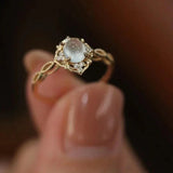 Daiiibabyyy  Gold Plated Natural Moonstone Cats Eyes Ring for Women Fashion Luxury Geometric Design Rings Open Adjustable Ring Trendy Jewelry