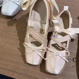 Daiiibabyyy  Bow Flats Women's Ballet Shoes Square Toe Designer Elegant for Woman Shallow Sandals Loafers Lolita Summer Lady Shoes