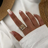Daiiibabyyy  Stainless Steel Geometric Sun Open Ring for Women French Minimalist Two Colors Splicing Finger Ring Waterproof Jewelry Gift