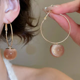 Daiiibabyyy  Light Luxury Multiple Multicolor Round Resin Ball Large Hoop Earrings for Women Gold Plated Iron Alloy Daily Party Jewelry