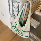 Daiiibabyyy  New Casual Versatile Lazy Style Striped Knitted Tote Bag Large Capacity Underarm Bag Personalized Women's Bag