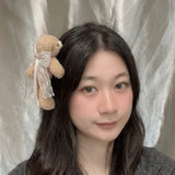 Daiiibabyyy  Pink Hair Clip Plush Bear Headband Lace Bow Soft Cartoon Animal Hair Claw Non-slip Texture Lightweight Hairband Washing Face