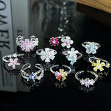Daiiibabyyy  Fashion White Crystal Wedding Rings for Women Silver Color Flower Floral Shaped Engagement Bridal Luxury Party Jewelry