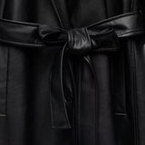 Daiiibabyyy   -  Spring Black Oversized Long Waterproof Leather Trench Coat 2024 Women's Long Sleeve Loose Korean Fashion Clothing