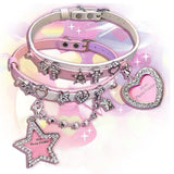 Daiiibabyyy  Korean Fashion Pink Crystal Star Chains Necklace Harajuku Charms Cross Heart Pendant Necklace for Women Kawaii Jewelry Sexy
