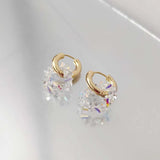 Daiiibabyyy  Fashion Metal Crystal Round Drop Earrings for Women Luxury Gold Color Double Layered Circle Ear Buckle Wedding Jewelry Gifts