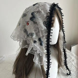 Daiiibabyyy  French Retro Lace Butterfly Triangle Scarf Tie Hair Bands Summer Female Thin Hair Band Travel Photo Seaside Sweet Cute Hair Band