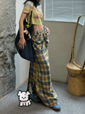 DAIIIBABYYY  -  Tall Girl Checkered Maxi Long Skirt Women Contrast Straight Loose Big Pockets Cargo Skirt Casual Holiday Retro Clothes