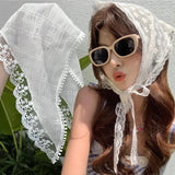 Daiiibabyyy  Lace Flower Elegant Lace Women Flower White Pink Sweet Triangle Scarf Thin Breathable Ribbon Artistic Style Travel Photo Decora