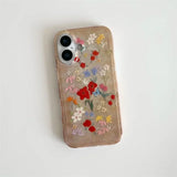 Daiiibabyyy  Pattern IND Retro Flower Phone Case with Plush Ball Bell Pendant for iPhone 11 12 13 14 15 16 17 Pro Max