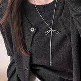 DAIIIBABYYY  -  Simple Bowknot Drawstring Long Necklace for Women Korean Fashion Sweater Chain Trend Jewelry Accessories Gifts Wholesale