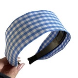 DAIIIBABYYY  -  Blue-gray plaid wide version headband sweet and fresh denim blue hairpin bag head going out daily versatile hairhoop